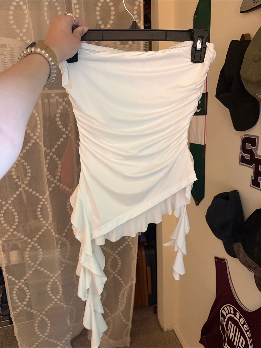 White Asymmetric Ruffle Women’s Skirt